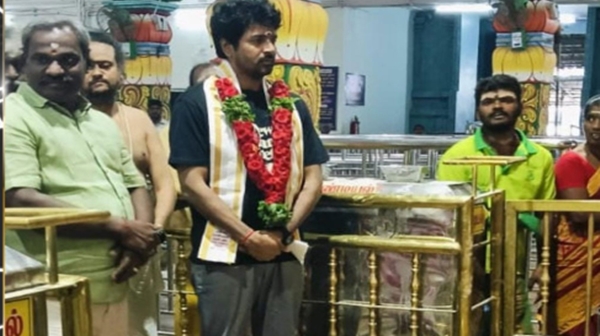 Sivakarthikeyan who was participating in the Parasakthi film shooting in Pollachi visited the Masani Amman temple