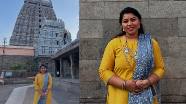 VIjay reel sister Nancy Jennifer visits Tiruvannamalai temple photos vows fans