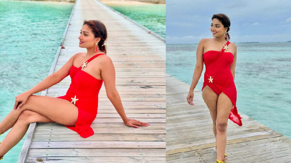 Anegan fame Aishwarya Devan stunning Red Glamour beach dress at Maldives melts fans hearts