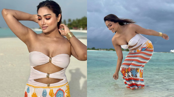Anegan fame Aishwarya Devan stunning Red Glamour beach dress at Maldives melts fans hearts