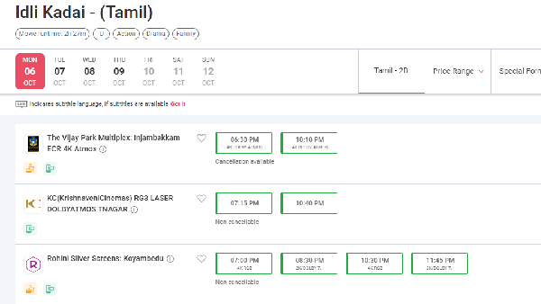 Idli Kadai Monday Ticket Booking status seems very dull but Kantara Chapter 1 picked well