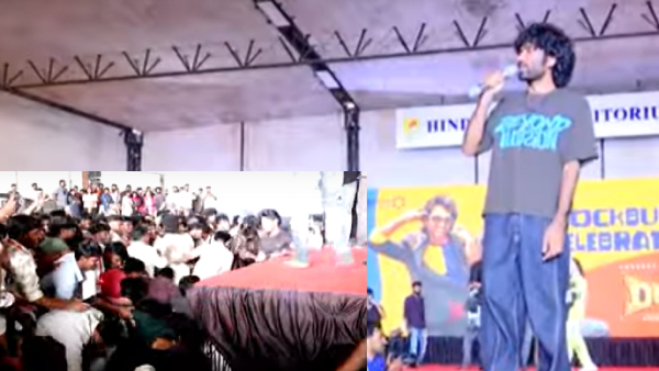 Pradeep Ranganathan s Dude success meet facing a small accident due to crowd students injured