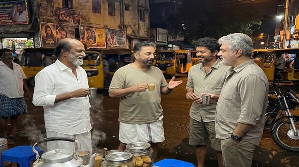 AI photos of Rajinikanth Kamal Vijay amp amp top Kollywood stars at a tea shop go viral
