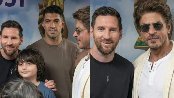GOAT Messi Shah Rukh Khan and his son Abrahm met Football legend at Kolkata