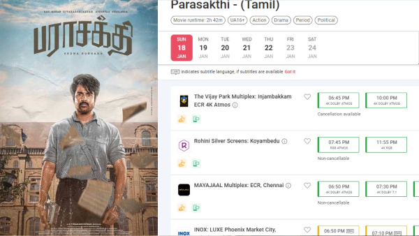 Parasakthi ticket booking is very dull even Sunday evening and night shows Parasakthi ticket booking is very dull even Sunday evening and night shows