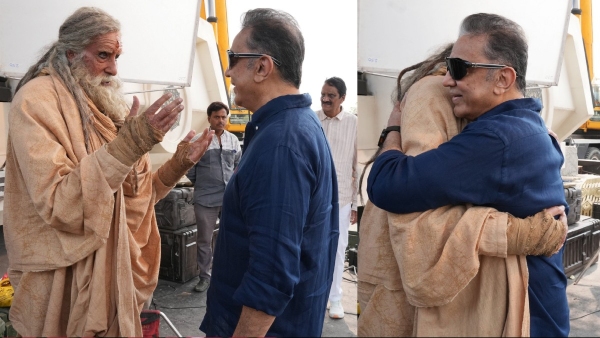 Kamal Haasan and Amitabh Bachchan hugs at Kalki part 2 shooting spot Kamal Haasan and Amitabh Bachchan hugs at Kalki part 2 shooting spot