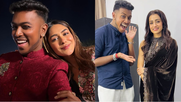 Mrunal Thakur gives super pose with Saree Drappist Thivyan Jayareuben