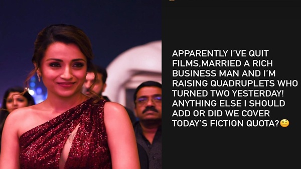 Trisha Breaks Silence on Exit Rumours with Sarcastic Post Calls It Fiction