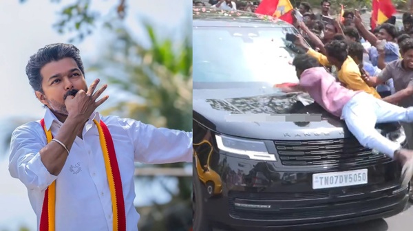 Vijay Campaign Viral Fans Climb Moving Car Video Sparks Reactions Vijay Campaign Viral Fans Climb Moving Car Video Sparks Reactions