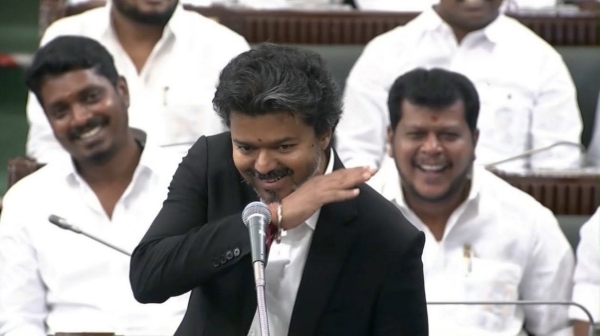 Vijay s Assembly Speech Goes Viral Fan Reacts After CM Silences Critics Vijay s Assembly Speech Goes Viral Fan Reacts After CM Silences Critics