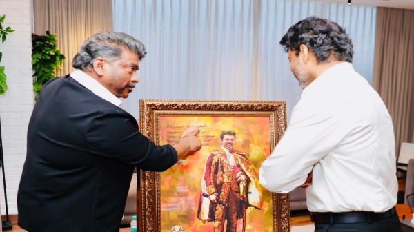 Parthiban Meets CM Vijay Gifts Unique Royal Portrait and Special Poem