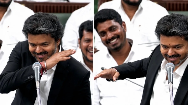 Jana Nayagan Title Card Stuns Fans Vijay s CM Introduction Sparks Massive Theatre Celebration