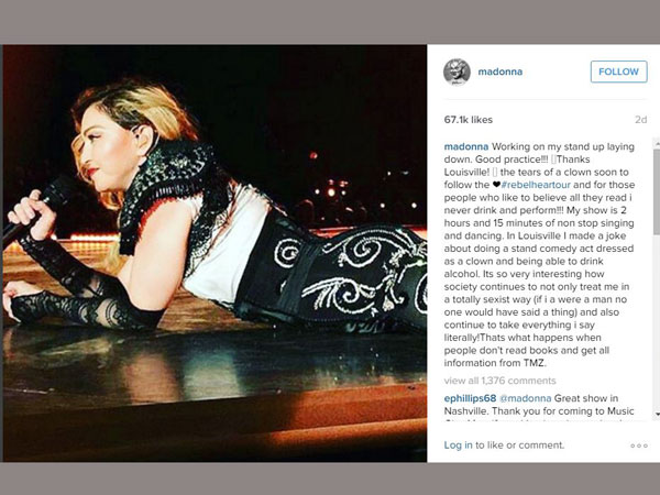 Madonna Denies She Was Drunk on Stage: 'I Never Drink and Perform!'