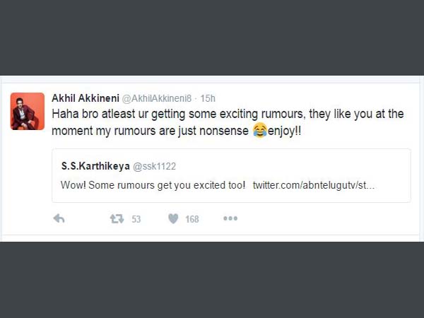 కార్తికేయ ట్వీటుకు అఖిల్ రిప్లై