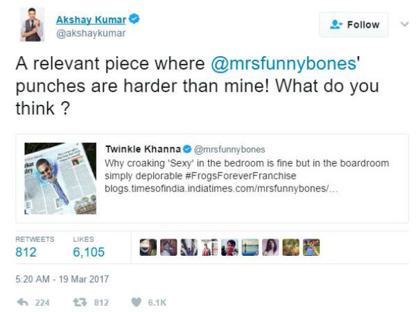 భార్య స్పందనపై గర్వంగా అక్షయ్ కుమార్