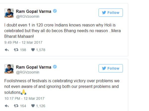 Ram Gopal Varma wishes 'unhappy' Holi on Twitter