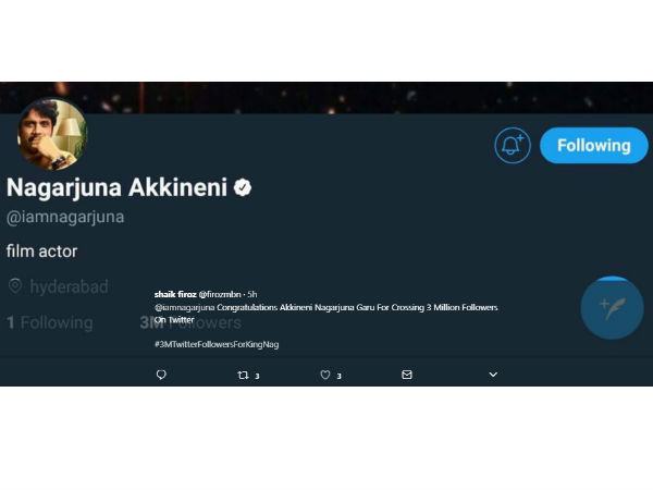 3 million Twitter followers for Nagarjuna 
