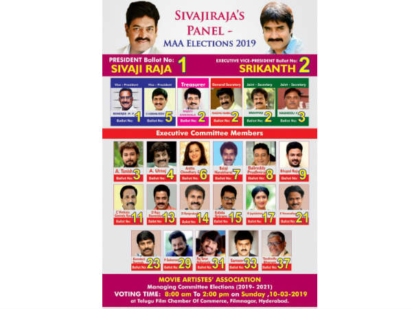 శివాజీ రాజా ప్యానల్ ఎగ్జిక్యూటివ్ కమిటీకి పోటీ చేస్తున్నవారు