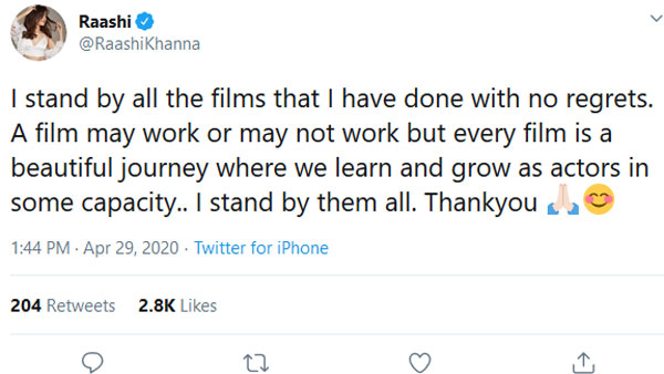 Once again rashi khanna shocking comments on world famous lover