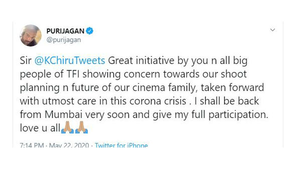 Puri Jagannadh Praises chiranjeevi To Meet KCR About Restart Shooting