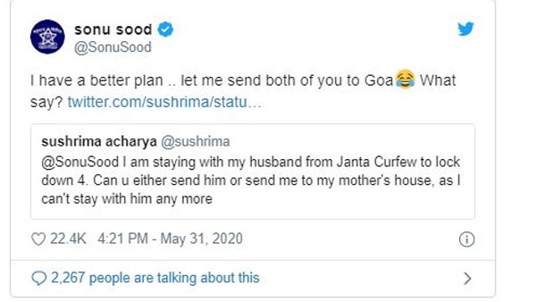 మహిళకు సోనుసూద్ జవాబు