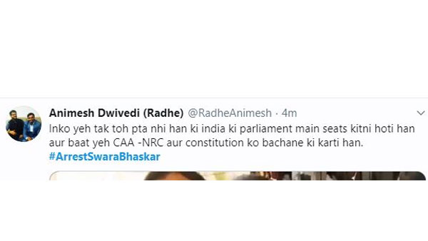 Netizens Demands That Arrest Swara Bhaskar