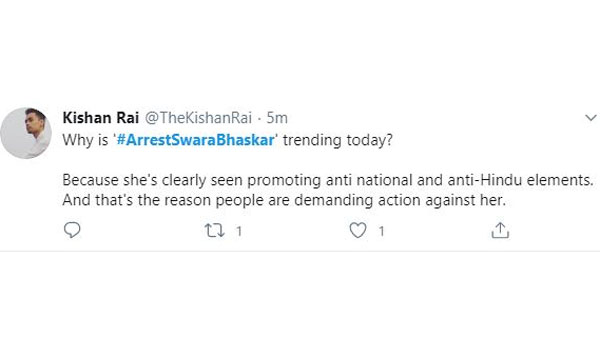 Netizens Demands That Arrest Swara Bhaskar