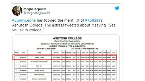 Actress Sunny Leone tops Kolkata college’s merit list Actress Sunny Leone tops Kolkata college’s merit list