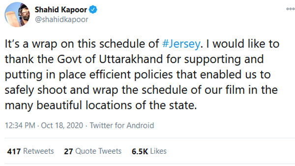 Shahid Kapoor Wrap Up Jersey Shooting