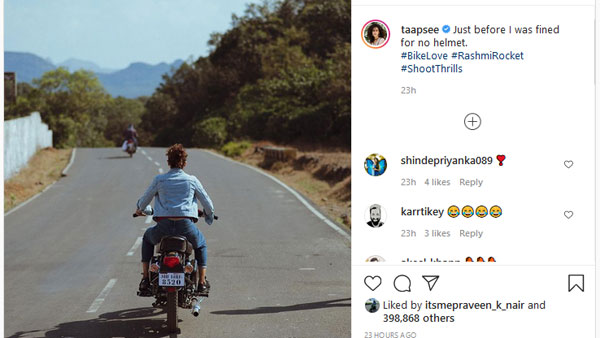 Taapsee Pannu fined for Riding With out helmet