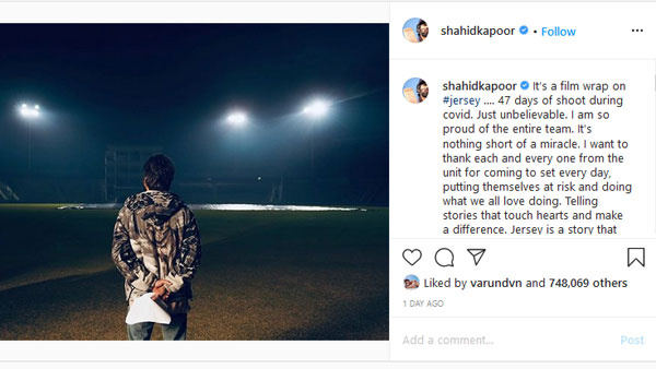 Shahid Kapoor Emotional Post on Jersey Unit