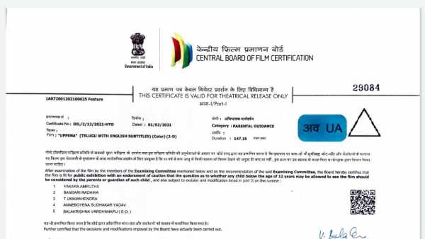  Uppena Run time and censors certificate
