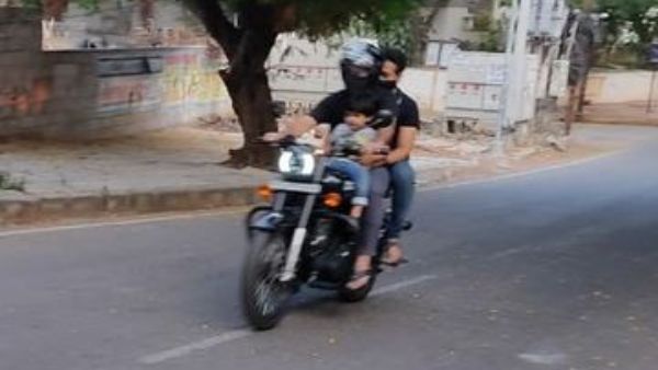 కొడుకుతో బైక్ రైడ్..