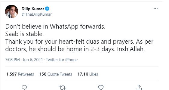 Dilip Kumar health update: Saira Bhanu condemns death rumours