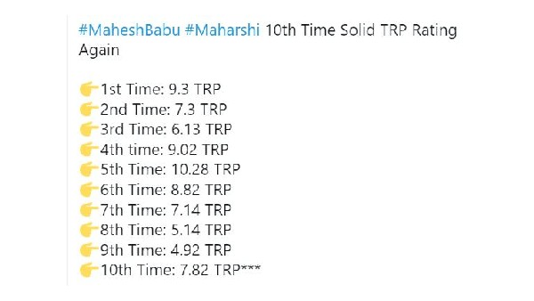  Mahesh Babu’s Maharshi 10th Time TRP Rating Report