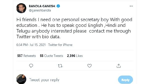 Bandla Ganesh needs a secretary here are the requirements 
