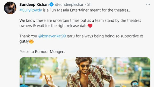 Sundeep Kishan Clarity about Gully Rowdy Release