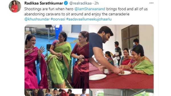 Actresses Abandon Caravans For Sharwanands Food in Aadavallu Meeku Johaarlu shoot