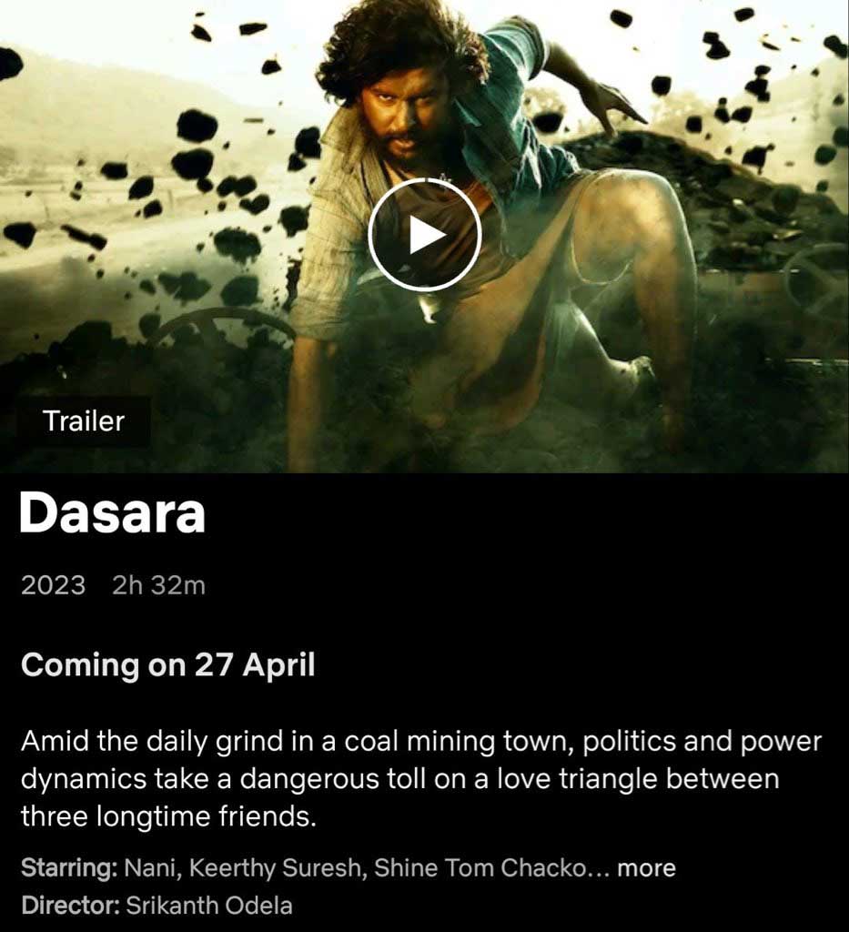 Nani Starrer Dasara Movie to Streaming on Netflix From April 27th