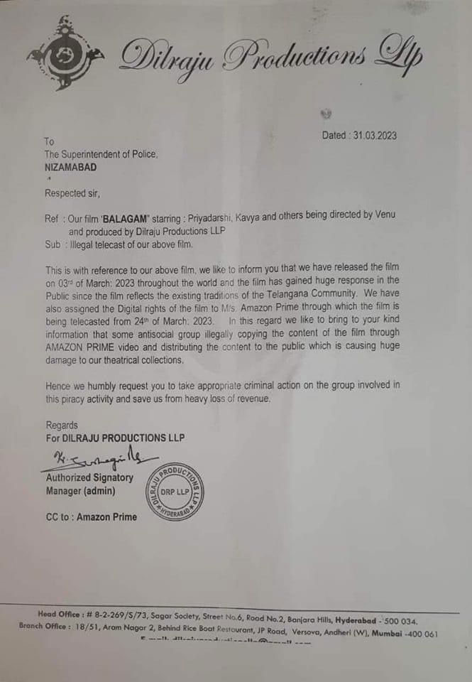 Dil Raju Police Complaint Against Balagam Movie Free Shows In Villages