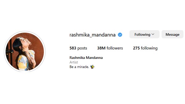Rashmika Mandanna Creates New Record In Instagram With 38 Million Followers