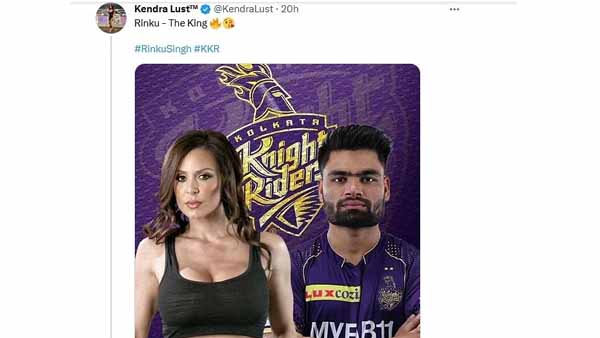 Cricketer Rinku Singh gets lovely message from Actress Kendra Lust after 5 sixers feet against Gujarat Titans in IPL 2023 