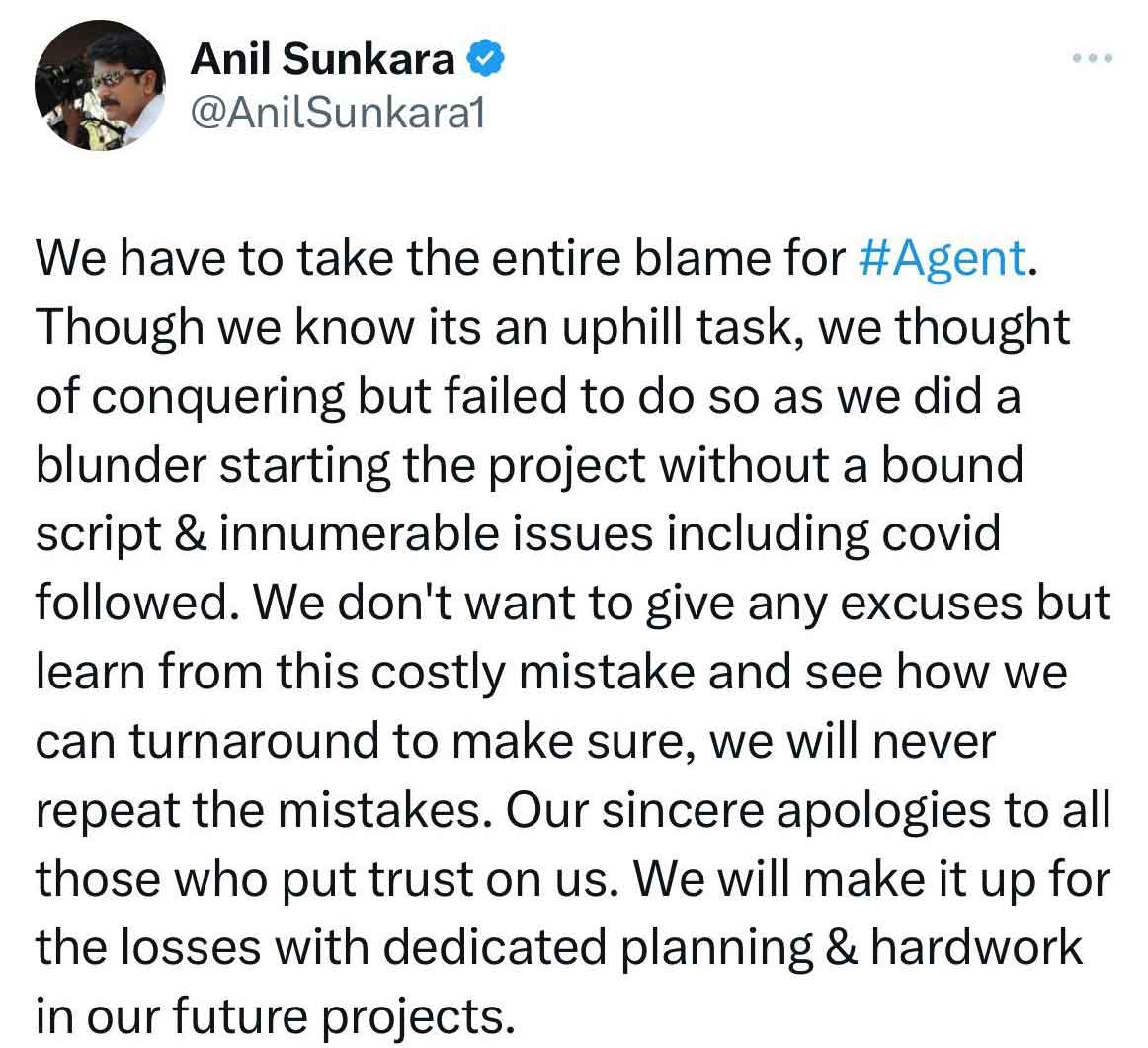 Producer anil sunkara about agent movie disaster results