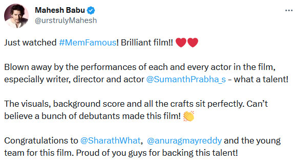 Mahesh babu special review tweet on mem famous movie latest update Mahesh babu special review tweet on mem famous movie latest update