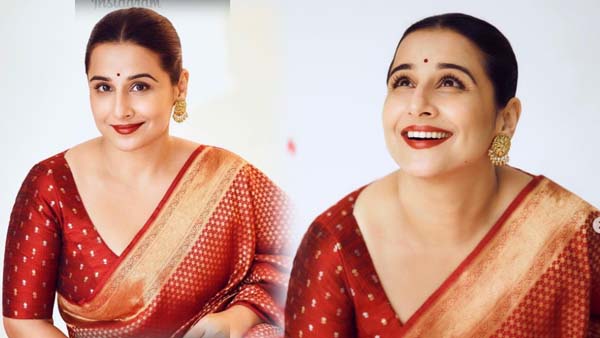 Seniors actress Vidya balan latest glamorous photos in red saree