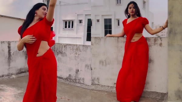 Jabardasth Priyanka Singh Stunning Hot Video In Red Colour Saree