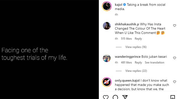 senior actress Kajol Takes A Break From Social Media, Writes, emotional note