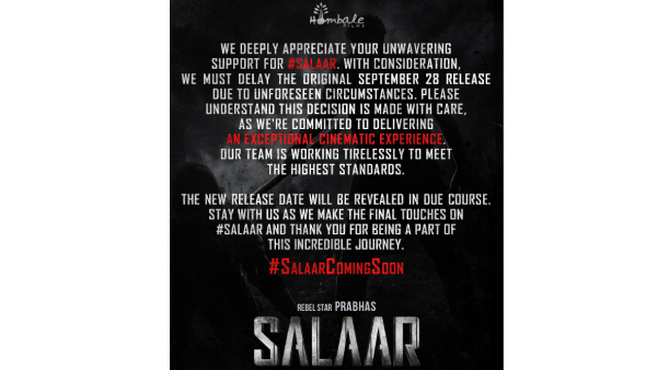 Salaar Movie Team Official Announcement on Release Postpone