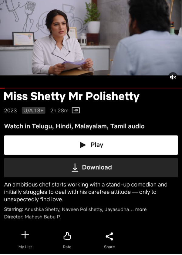 Miss Shetty Mr Polishetty Movie Streaming Started on Netflix