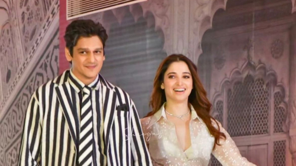 Tamannah Bhatia pulls boyfriend Vijay Varma tie at Jio World Plaza openings Ramp Walk